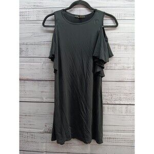 Raggs II Riches Blouse Women's Medium Ruffle Cross Neck  Black Long Sleeve